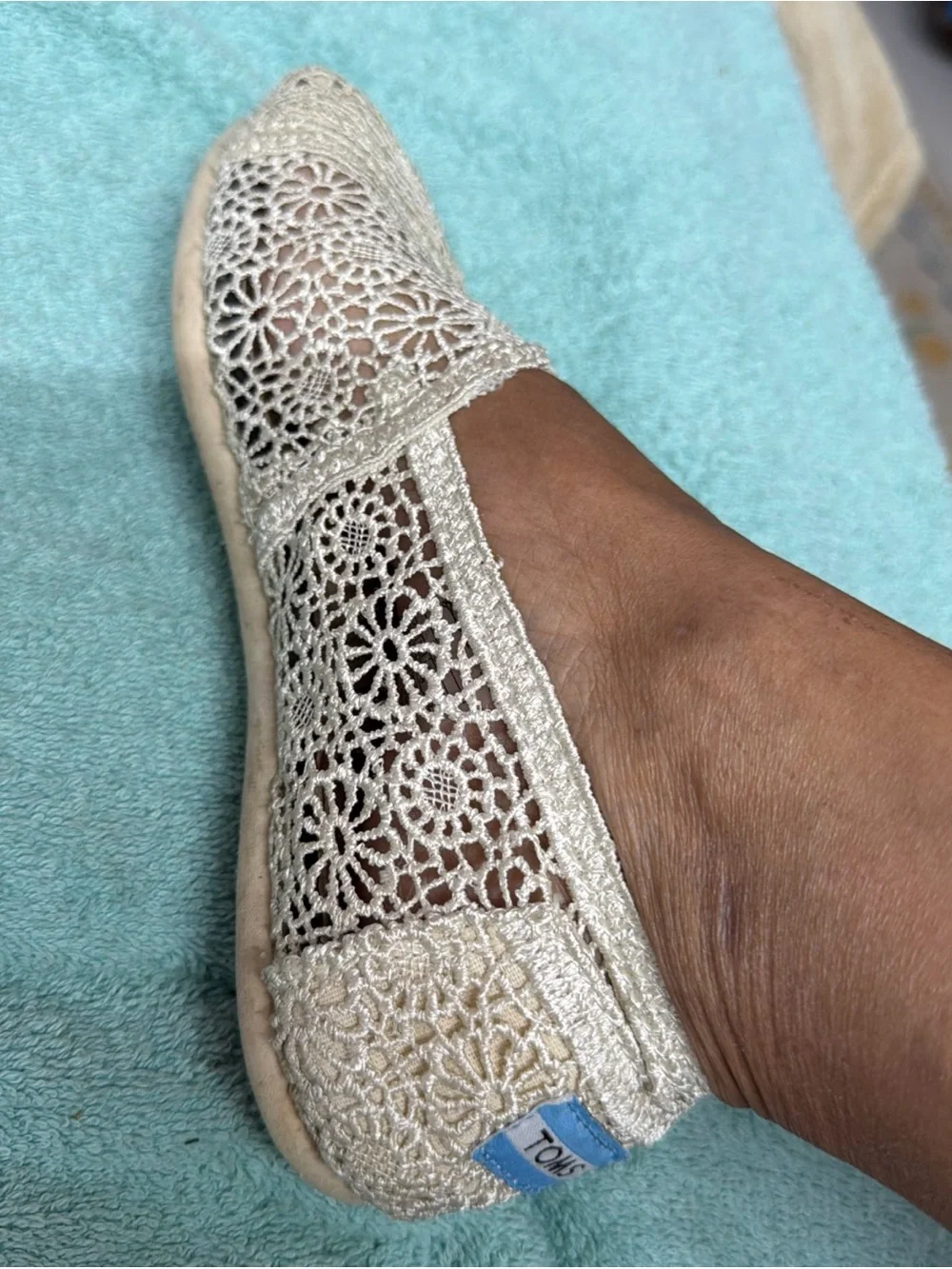 TOMS Women's Ivory Crochet Slip-On Shoe 8W